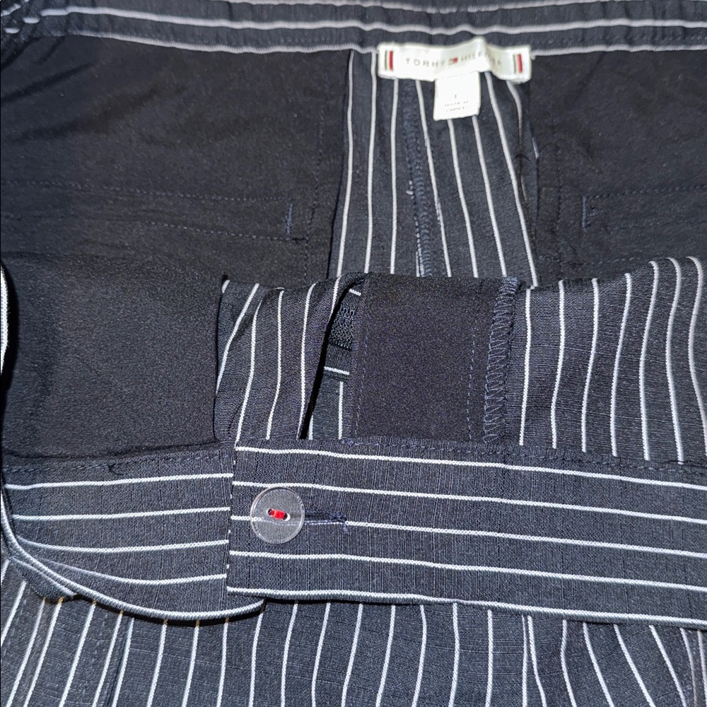 TOMMY HILFIGER Navy Pinstripe Tie Front High Rise Slacks Career Size L - Picture 12 of 14